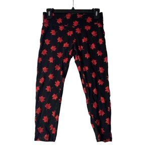 Eh! Cropped Maple Leaf Leggings Women Small Black Red Canada Canadian Fall